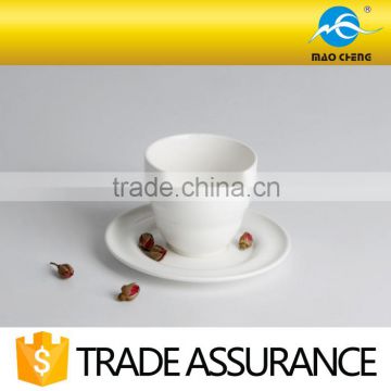 plain no handle ceramic tea cup with saucer