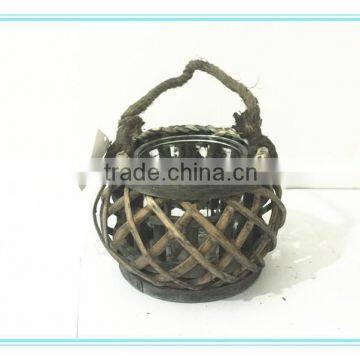 2016 Hot sale Willow round bowl candle stand/hurricane with round glass