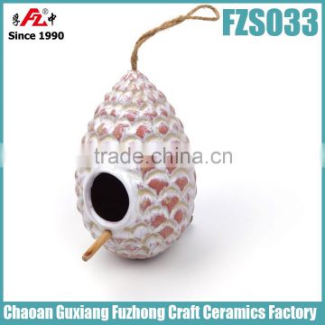 Ceramic hanging pine cone shaped bird house,bird nest