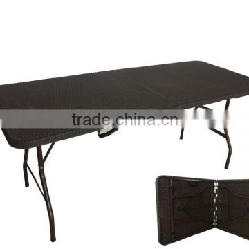 6ft used banques plastic folding table with rattan design style from China manfacture