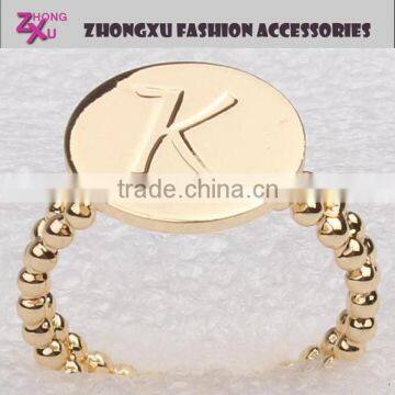 new custom fashion and popular womens gold plated letter K ring