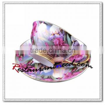 B155 160ml YAMI Purple Rose Tea Cups & Saucers 2 Set