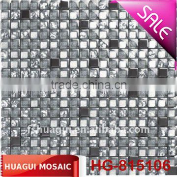 HG-815106 Silver backsplash crystal glass mosaic tiles size of 15*15*8mm