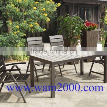 Retangular poly wood dining table and high back foladable chairs for garden