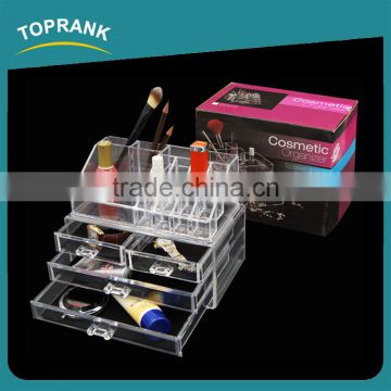Toprank Makeup Holder Display Stand Arcylic Cosmetic Organizer Clear 3 Drawer Acrylic Makeup Organizer With Lipstick Holder