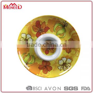 Dinner used melamine chip dishes, 13" coloured snack plate