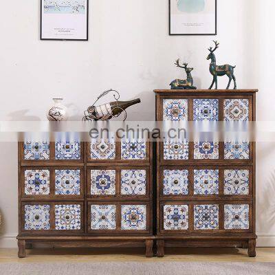 Caoxian furniture 100% solid wood printing color antique vintage cabinet