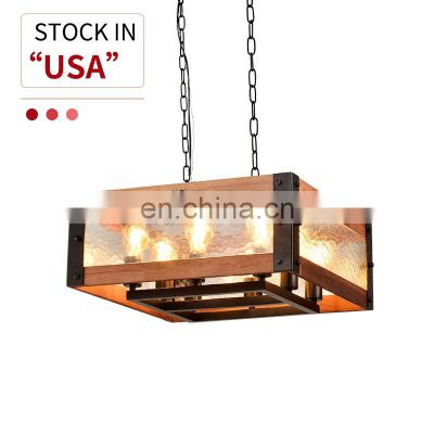 HUAYI China Supplier Vintage Style Villa Home Indoor Decoration E26 60W Iron Wood Ceiling Pendant Light