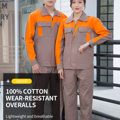 Summer thin pure cotton color matching long sleeved top workshop auto repair factory all cotton work suit set