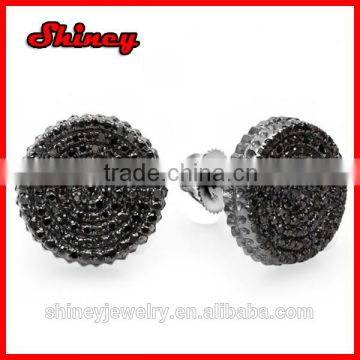 Fathers Day Gift round shape Micro Pave black gold earring for men