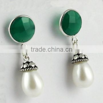 Ever Green !! Pearl & Green Onyx 925 Sterling Silver Earring, Gemstone Silver Jewelry, Handmade Silver Jewelry