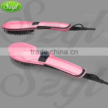 electric heat hair brush straightener combo led hair straightening brush ceramic plate--HSB002QU