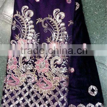 2014 hot sell high quality african velvet lace fabric sequins fabric