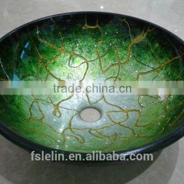LELIN top quality art glass basin handpainted art glass wash basin LH-069