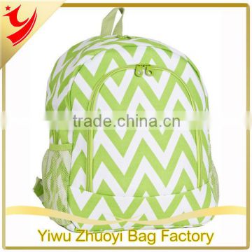 Light Green and White 600D Oxford Material Chevron Printing Backpack School Bags for Kids