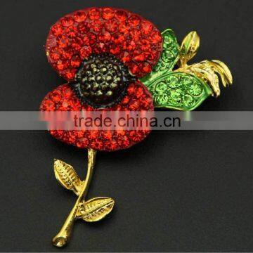 Hot Fashion Decorative Rhinestone Poppy Brooch Wholesale J032976J