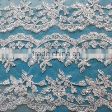 white Wedding lace material with beads