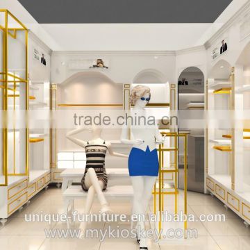High quality display wall shelf with modern clothes shop interior design