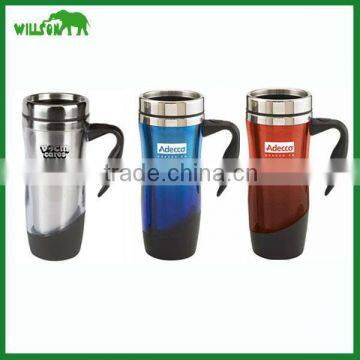 Double wall 18/8 stainless steel auto mug with a black PP handle
