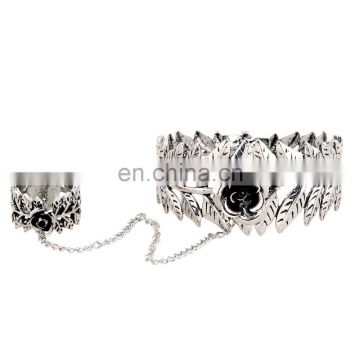 Vintage ethnic fashion jewelry zinc alloy flower fox owl finger chain ring cuff bracelet