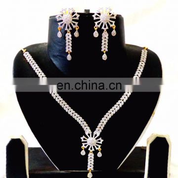 CZ Stone Necklace set-Party wear Diamond Jewellery-Wholesale American Diamond gold Plated Necklace set-American Diamond Jewelry