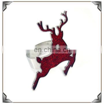 Customized cute red epoxy&glitter deerlet metal christmas decoration napkin ring