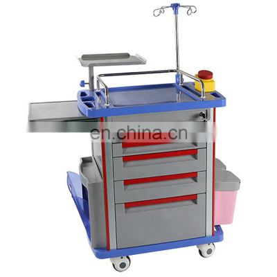 New Design Hospital ABS Plastic Medicine Crash Cart Emergency Trolley for ICU