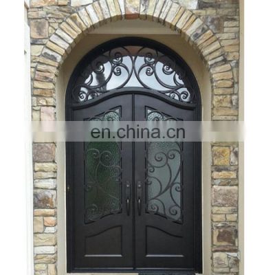 used entry double leaf glass main front gate wrought iron door with transom