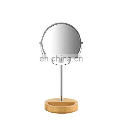 Popular female household bamboo base double sided magnifying round bedroom makeup mirror cosmetic beauty makeup mirror