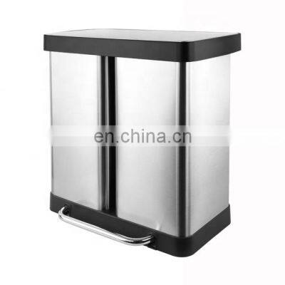 Modern 2 Compartments Stainless steel Trash Can Recycling 60L Garbage Bin Soft Closing Lid And Lock Function