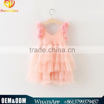 2016 Summer Korean Kids Clothes Orange Pink Floral Petal Cake Dress Princess Frock Designs Dress