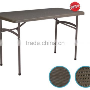 48inch plastic folding table with rattan design style top from China at afctory price