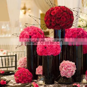 Long Black glass Cylinder flower vase for wedding table decor