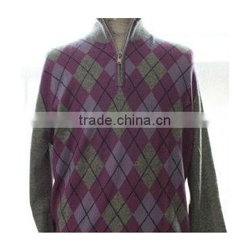 DL1222 men's diamond lattice mock zipper 100%cashmere fashion sweater
