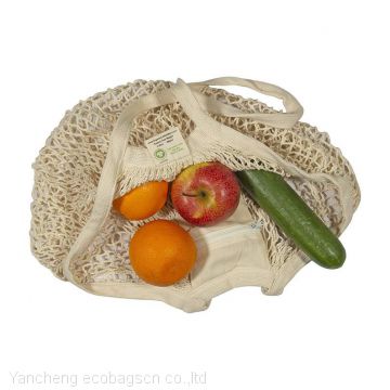 Organic Cotton Mesh Tote Bags – Reusable String Bags for Grocery - Net Bag with Handles for Farmers Market Bag, Beach Tote, Produce Bag