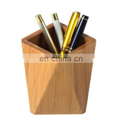 Bamboo Wood Pen Holder Stand for Desk Geometric Pencil Cup Pot Cute Desktop Office Supplies Makeup Brushes Organizer