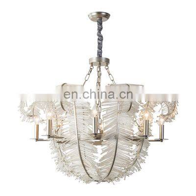 New silver iron chandelier for kitchen crystal glass pendant light for dining room