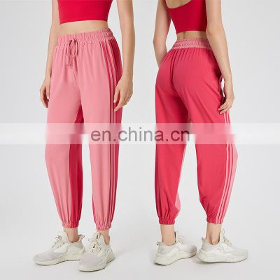 New Arrival Quick Dry Color Blocking Pocket Gym Pants Women Drawstring Elastic Workout Fitness Training&jogging Sports Wear