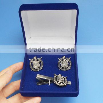 Souvenir Gift Anti Silver Psi Phi Tie Bar and Cufflink with Blue Velvet Box