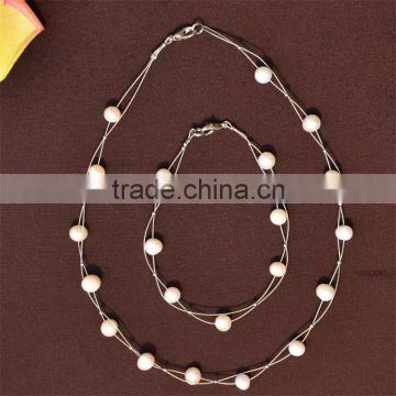 Latest design fancy style pearl necklace and bracelet set