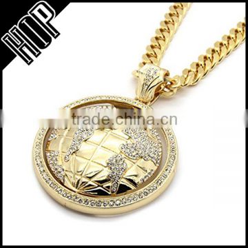 Hip Hop Mens Gold Iced Out World Earth Necklace