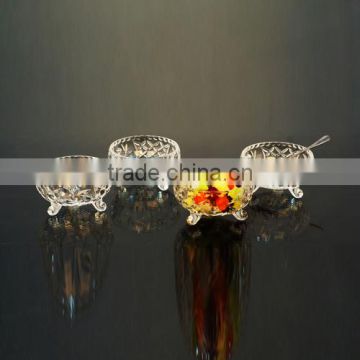 clear round glass ice cream bowl set with stem