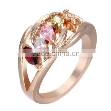 18 K Gold Jewelry with Multicolor Crystal Ring for Women Engagement