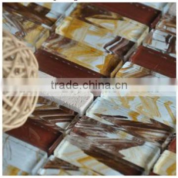 Red color glass crystal mix stone tile msoaic, plating effect glass tile for bathroom