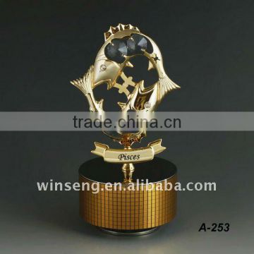 24k gold plated zodiac pisces music box for promotional gifts