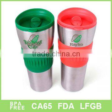 Double wall plastic mug,Plastic and stainless steel tumber with selicone