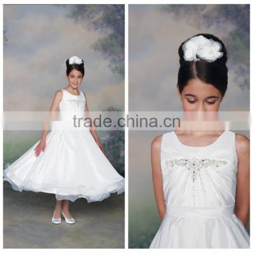 fashion white strap satin party baby girl wedding dress