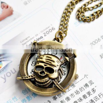 free shipping!!! 32*12mm cartoon Skull Heads pendant pocket watch @ mixed Antique Bronze Mechanical Locket Watch pocket