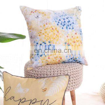 Home Decorative Digital print and Embroidery Warm Light Yellow Happy Slogan Cushions Covers Pillow Cases with Pom Pom