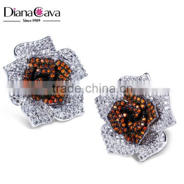 Dancing Party CZ Jewellery Flower Design Trendy Fancy Silver Pins Color Costume Earrings